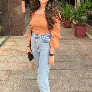 Marie sleeve shirred crop top